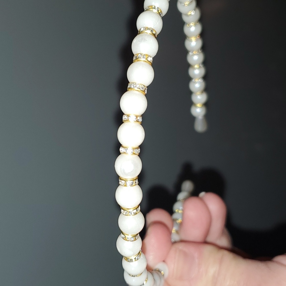 New boutique handmade rhinestone pearl flexible headband white - Picture 4 of 6